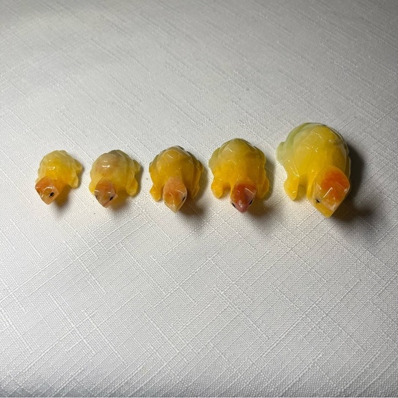 Vintage Marble Carved turtle family. Unique. Cute. Orange yellow. Set of 5 - Picture 2 of 5